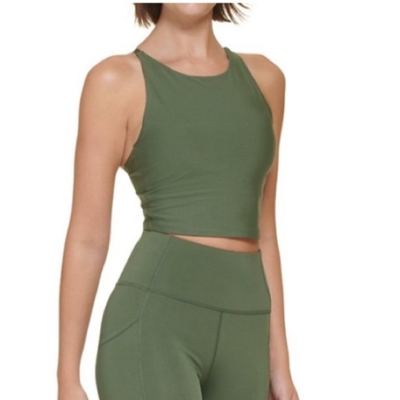 CALVIN KLEIN PERFORMANCE Low-Impact High-Neck Crop Top swimsuit green thyme XXL - Picture 3 of 11